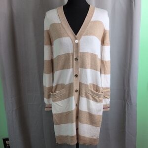 Tommy Hilfiger Striped Tan and White Long Cardigan Dress. Medium. EUC